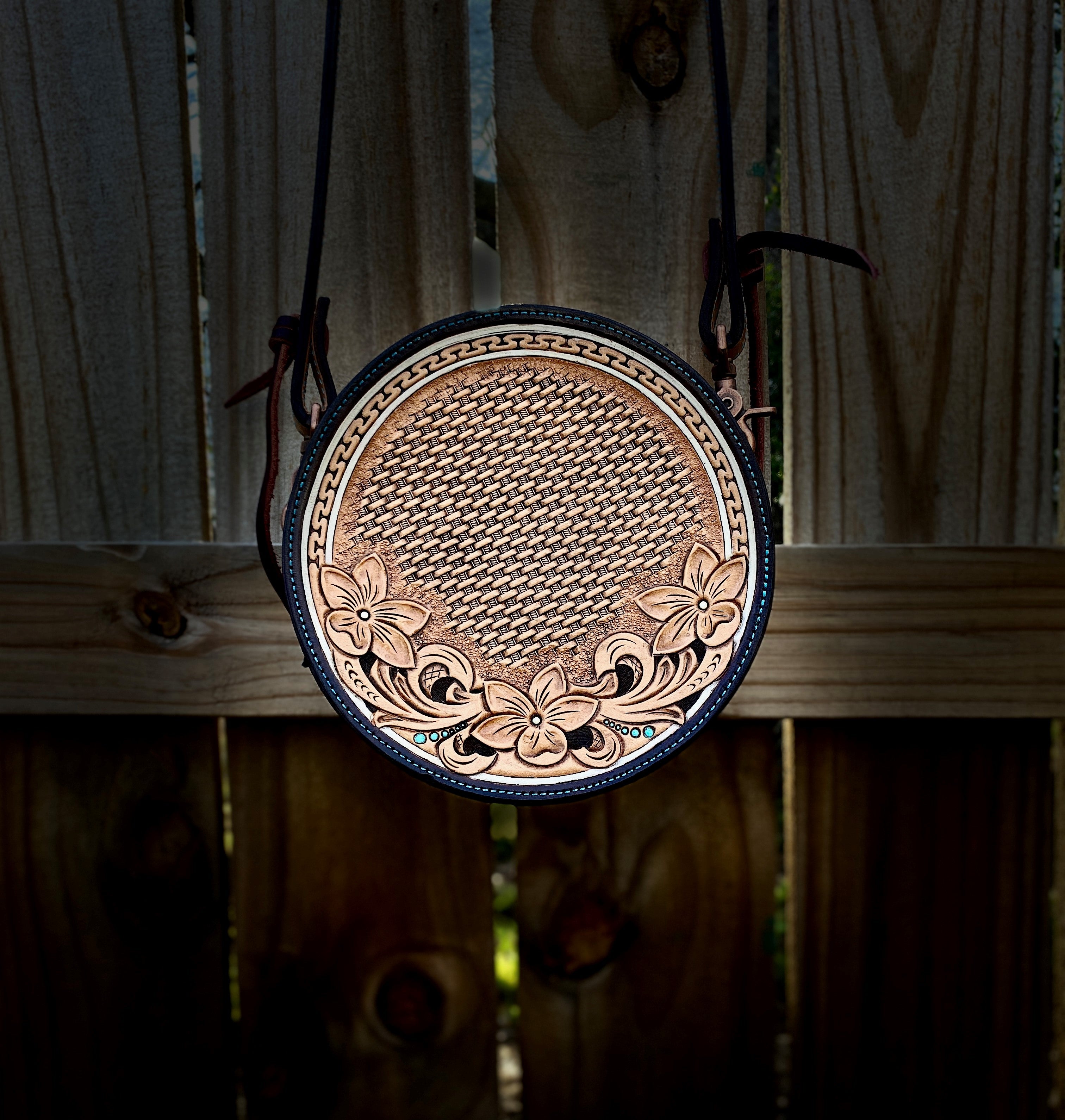 floral tooled round purse