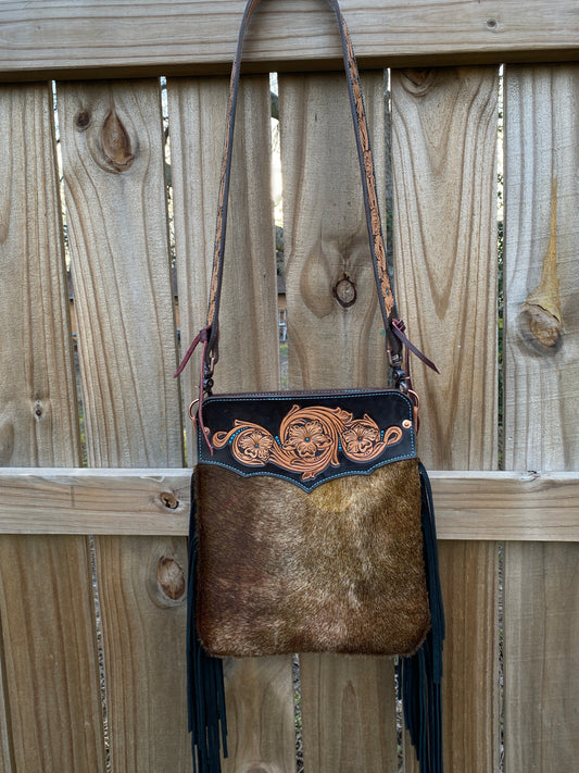 floral cowhide purse